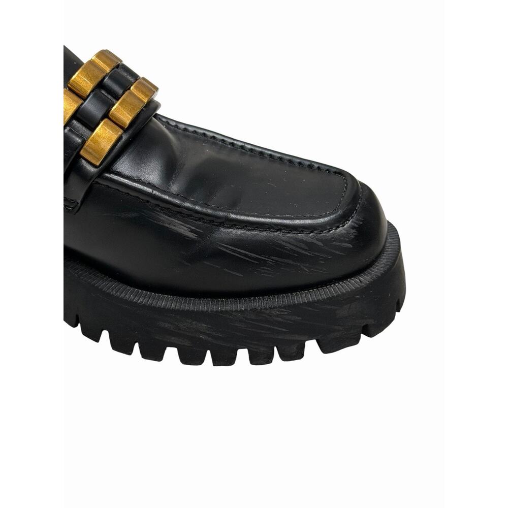 Zara Black Patent Faux Leather Chunky Loafers SZ 40 Gold Chain Punk Y2K - Picture 13 of 13
